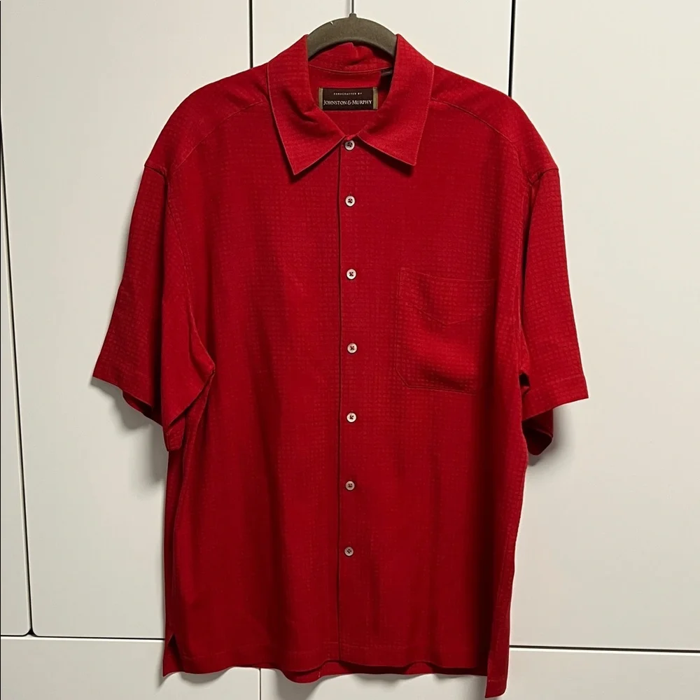 Johnston & Murphy 100% Silk Red Casual Button Down Shirt - Picture 1 of 8